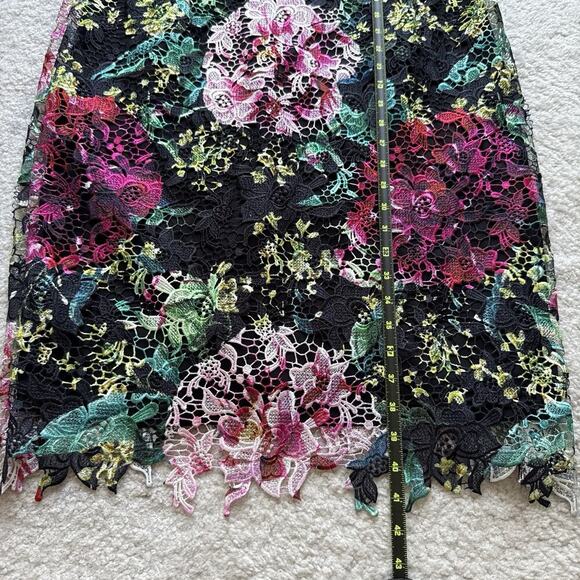 PAPER DOLLS London High Neck Black Pink Floral Crochet Lace Pencil Midi Dress 16 - Picture 12 of 15